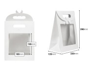 Papirna bela poklon kesa 220x120x290 mm sa zatvaranjem na čičak, prozorom i mašnom - 12 kom-dimenzije_slike