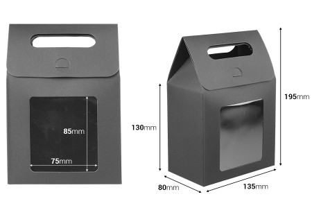 Papirna poklon kutija - torbica 135x80x195 mm sa prozorom - 12 kom-dimenzije_slike