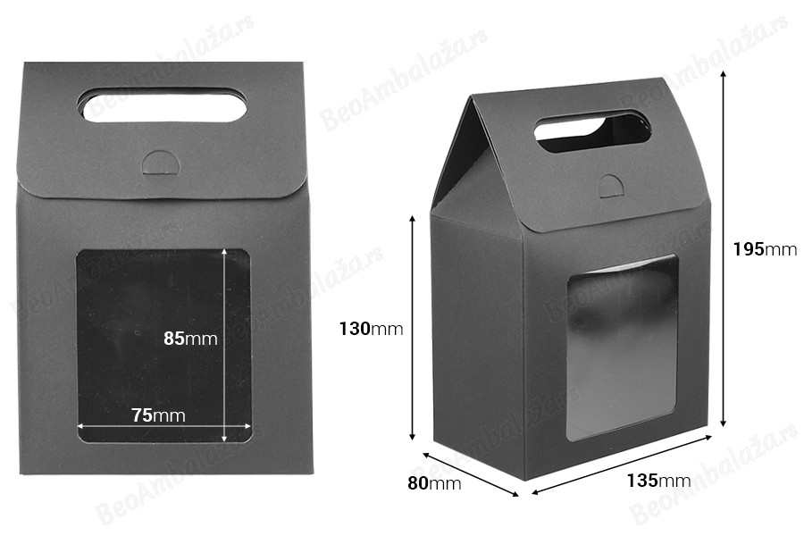 Papirna poklon kutija - torbica 135x80x195 mm sa prozorom - 12 kom-dimenzije_slike