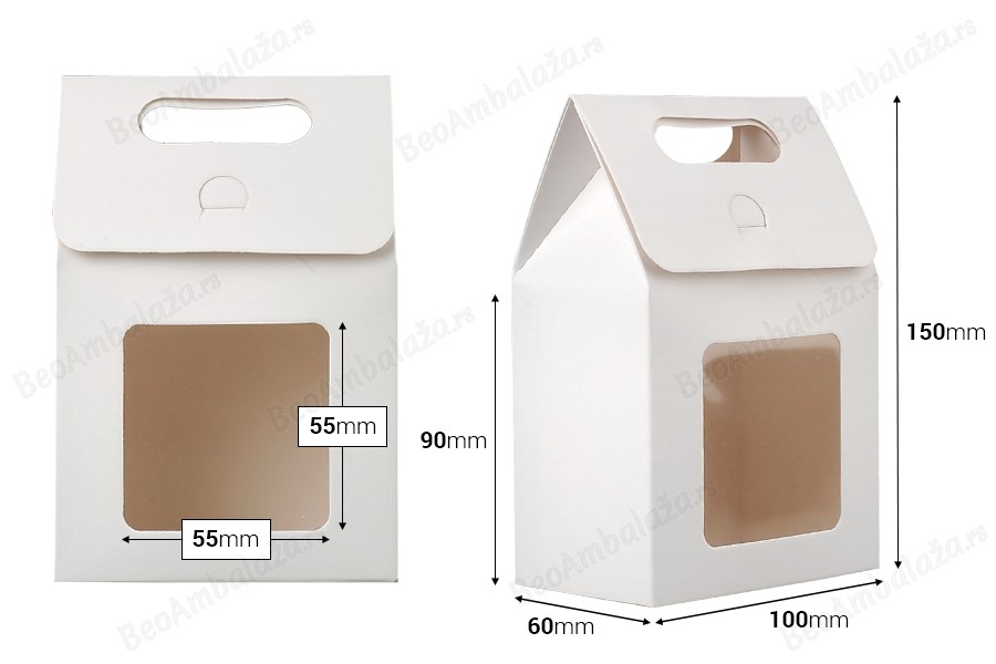 Papirna poklon kutija - torbica 100x60x150 mm sa prozorom - 12 komada-dimenzije_slike