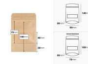 Kraft DoyPack kesice 90x30x140 mm sa zip zatvaranjem i prozorom, unutrašnjom i spoljašnjom providnom oblogom i sa mogućnošću termo zatvaranja - 100 kom-dimenzije_slike