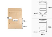 Kraft DoyPack kesice 100x30x150 mm sa zip zatvaranjem i prozorom, unutrašnjom i spoljašnjom providnom oblogom i sa mogućnošću termo zatvaranja-dimenzije_slike