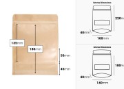 Kraft DoyPack kesice 160x40x220 mm sa zip zatvaranjem i prozorom, unutrašnjom i spoljašnjom providnom oblogom i sa mogućnošću termo zatvaranja-dimenzije_slike