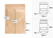 Kraft DoyPack kesice 170x40x240 mm sa zip zatvaranjem i prozorom, unutrašnjom i spoljašnjom providnom oblogom i sa mogućnošću termo zatvaranja - 100 kom-dimenzije_slike