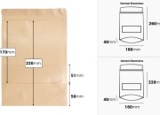 Kraft DoyPack kesice 180x40x260 mm sa zip zatvaranjem i prozorom, unutrašnjom i spoljašnjom providnom oblogom i sa mogućnošću termo zatvaranja-dimenzije_slike