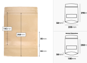 Kraft DoyPack kesice 200x50x295 mm sa zip zatvaranjem i prozorom, unutrašnjom i spoljašnjom providnom oblogom i sa mogućnošću termo zatvaranja - 100 kom-dimenzije_slike