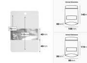 Aluminijumske DoyPack kesice 100x30x145 mm u beloj boji sa zip zatvaranjem, rupicom, prozorom i mogućnošću termo zatvaranja – 100 kom-dimenzije_slike