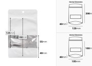 Bele aluminijumske kesice tipa „Doypack”, 120x40x200 mm, sa ZIP zatvranjem, prozorčićem i mogućnošću termolepljenja – 100 komada-dimenzije_slike