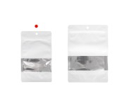 Bele aluminijumske kesice tipa „Doypack”, 120x40x200 mm, sa ZIP zatvranjem, prozorčićem i mogućnošću termolepljenja – 100 komada-grupa_slika