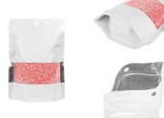 Bele aluminijumske kesice tipa „Doypack”, 150x40x220 mm, sa ZIP zatvranjem, prozorčićem i mogućnošću termolepljenja – 100 komada-slika_proizvoda