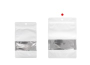 Bele aluminijumske kesice tipa „Doypack”, 150x40x220 mm, sa ZIP zatvranjem, prozorčićem i mogućnošću termolepljenja – 100 komada-grupa_slika