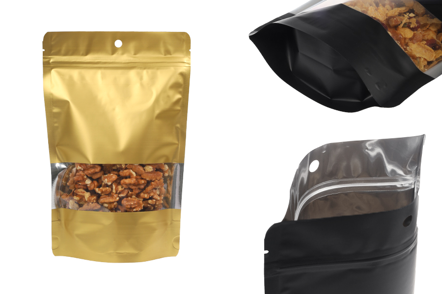 Aluminijumske DoyPack kesice 160x40x240 mm sa zip zatvaranjem, rupicom, prozorom i mogućnošću termo zatvaranja – 100 kom-slika_proizvoda