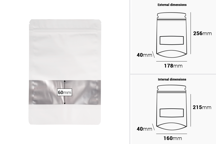 Aluminijumske DoyPack kesice sa zip zatvaranjem, prozorom i mogućnošću termo zatvaranja 178x40x256 mm – 100 kom Aluminijumske DoyPack kesice sa zip zatvaranjem, prozorom i mogućnošću termo zatvaranja 178x40x256 mm – 100 kom