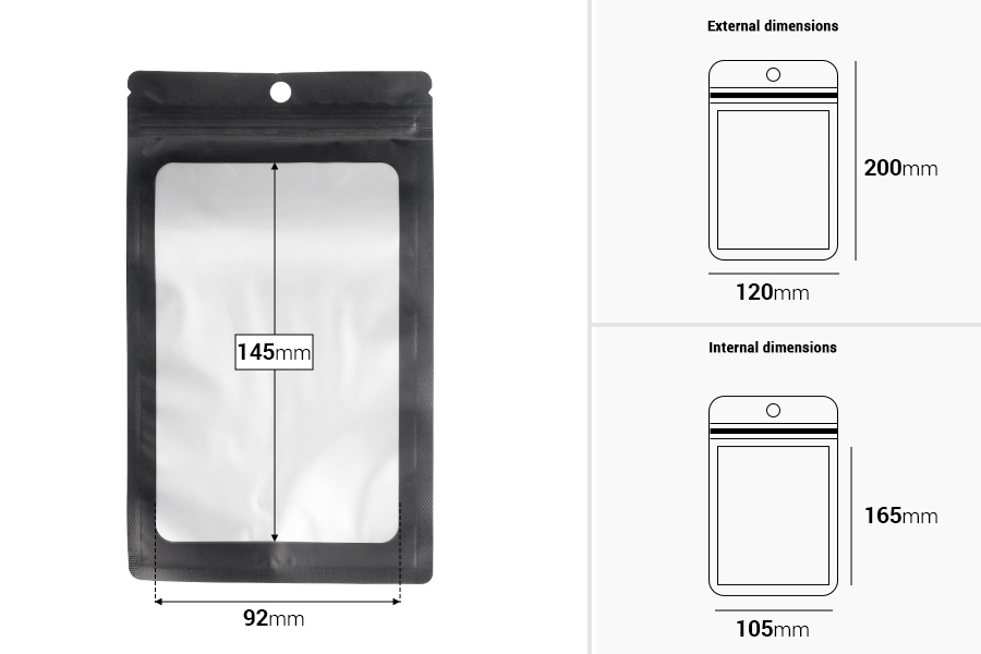 Aluminijumske kesice sa „zip“ zatvaranjem 120x200 mm, sa providnom prednjom stranom i mogućnošću termo zatvaranja - 100 kom-dimenzije_slike