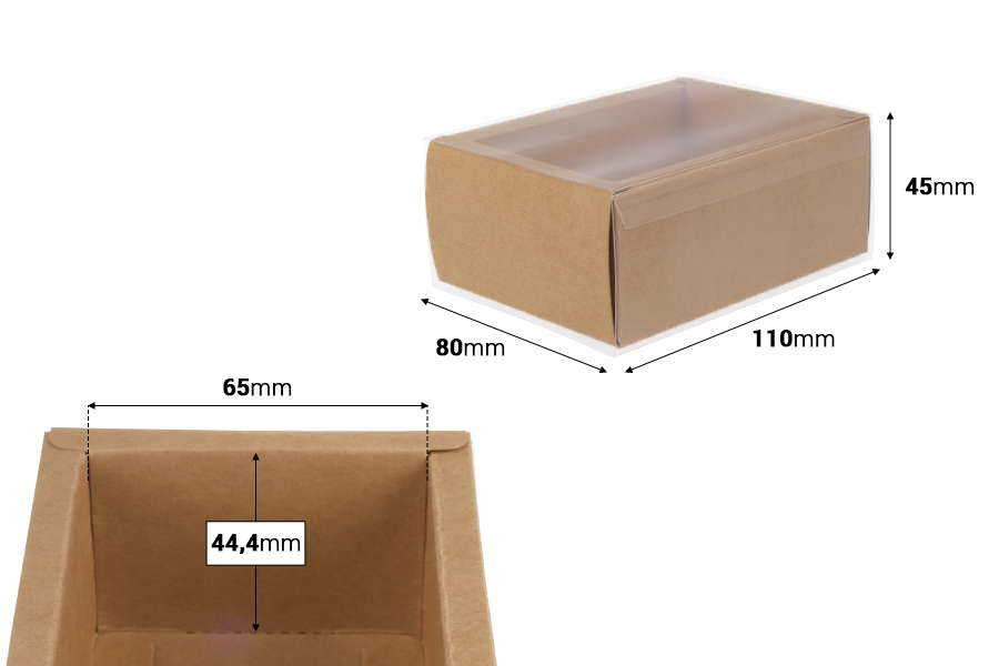 Kartonska kutija (300gsm) za pakovanje 110x80x45 mm na izvlačenje sa providnim spoljašnjim delom, bele ili kraft boje - 12 kom-dimenzije_slike
