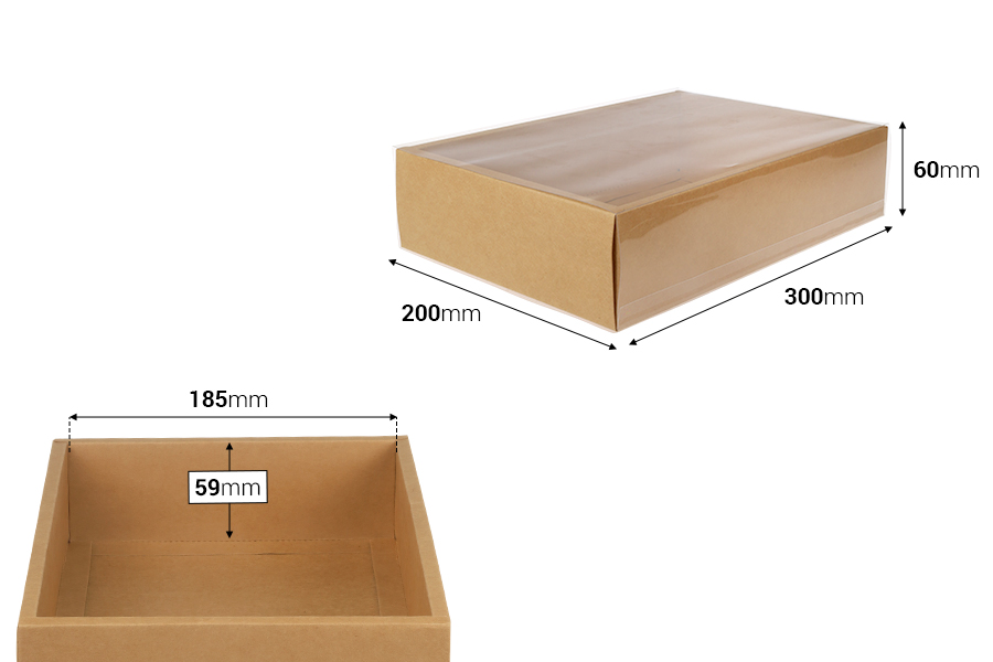Kartonska kutija (300gsm) za pakovanje 300x60x200 mm na izvlačenje sa providnim spoljašnjim delom, bele ili kraft boje - 12 kom-dimenzije_slike