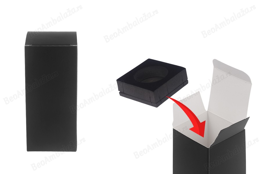 Crna papirna kutija za pakovanje 55x55x125 mm sa unutrašnjim penastim uloškom za bočice etarskog ulja od 50 mL - 20 kom-slika_proizvoda