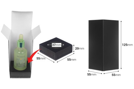 Crna papirna kutija za pakovanje 55x55x125 mm sa unutrašnjim penastim uloškom za bočice etarskog ulja od 50 mL - 20 kom-dimenzije_slike