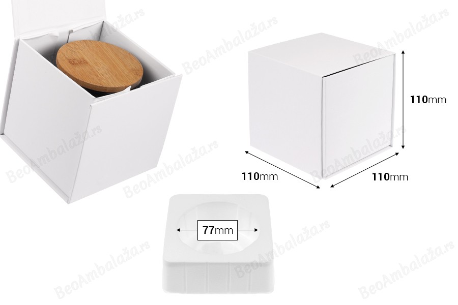 Luksuzna kutija 110x110x110 mm sa magnetnim zatvaranjem u beloj boji sa unutrašnjom plastičnom futrolom (za teglice pod šifrom 20-2694)-dimenzije_slike