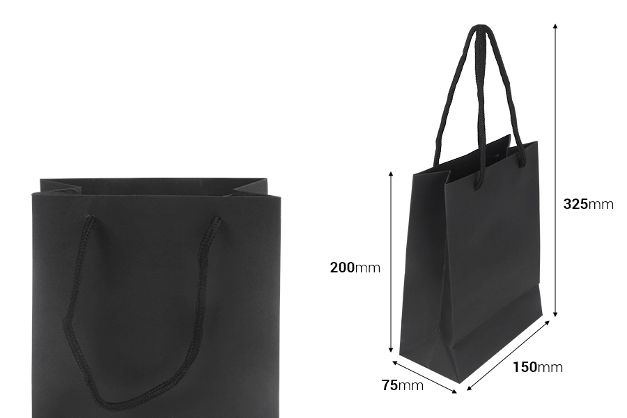 Crna papirna poklon kesa 150x75x200mm sa pamučnim kanapom - 12 kom