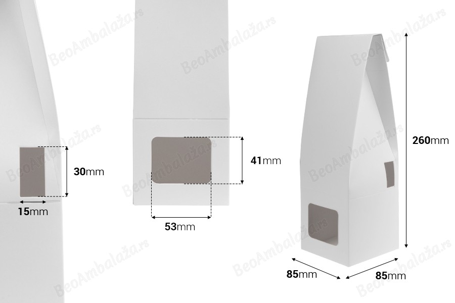 Bela papirna kutija 85x85x260 mm za bočice osveživača prostora sa mestom za štapiće - 20 kom-dimenzije_slike