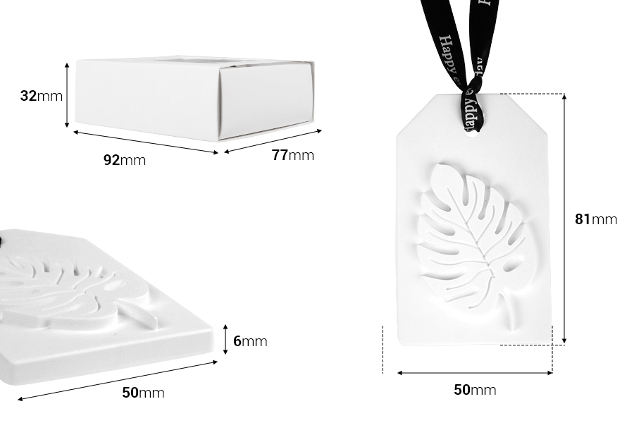 Gipsani viseći osveživač prostora u obliku lista 50x6x81mm u pojedinačnoj poklon kutiji-dimenzije_slike