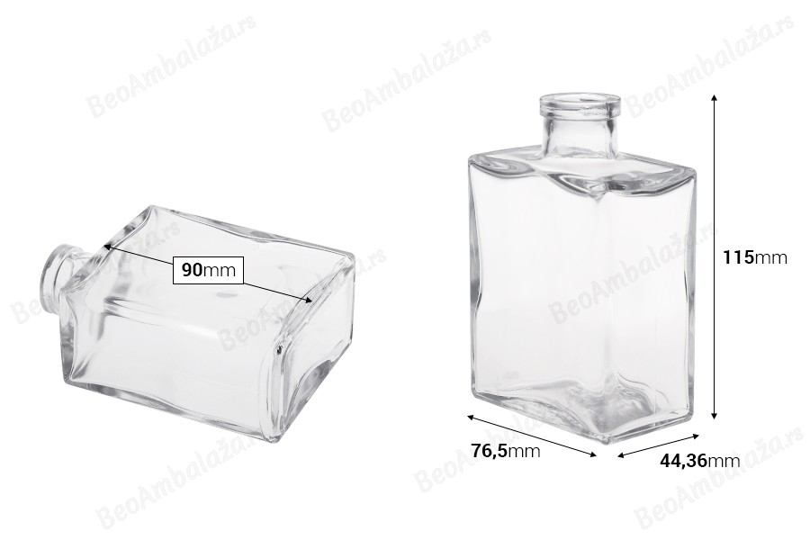 Staklena četvrtasta flaša 200mL-dimenzije_slike