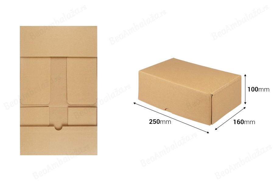 Kartonska kutija za pakovanje 250x160x100 mm od troslojnog kartona, samosklapajuća - 10 kom-dimenzije_slike
