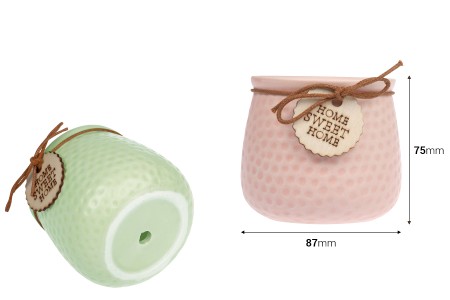 Keramička posuda 87x75 mm za sveću ili saksija za cveće, u roze ili rezedo boji-2