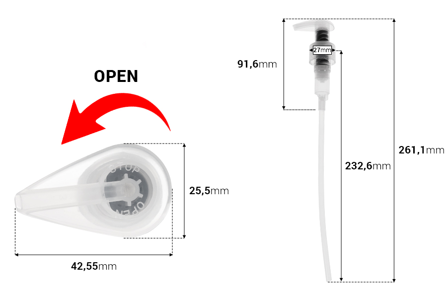 Metal free pumpica za kreme od plastike (bez metala) 24/410 za kozmetiku-dimenzije_slike