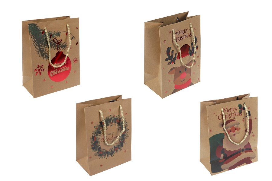 Božićne papirne poklon kese, dimenzija 180x100x230 mm sa ručkom - 12 kom raznih motiva-slika_proizvoda