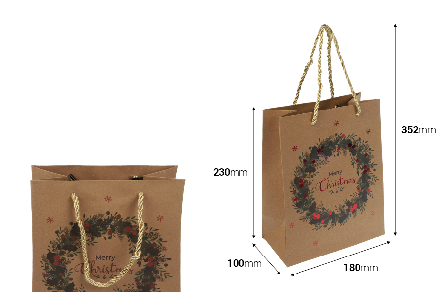 Božićne papirne poklon kese, dimenzija 180x100x230 mm sa ručkom - 12 kom raznih motiva-dimenzije_slike
