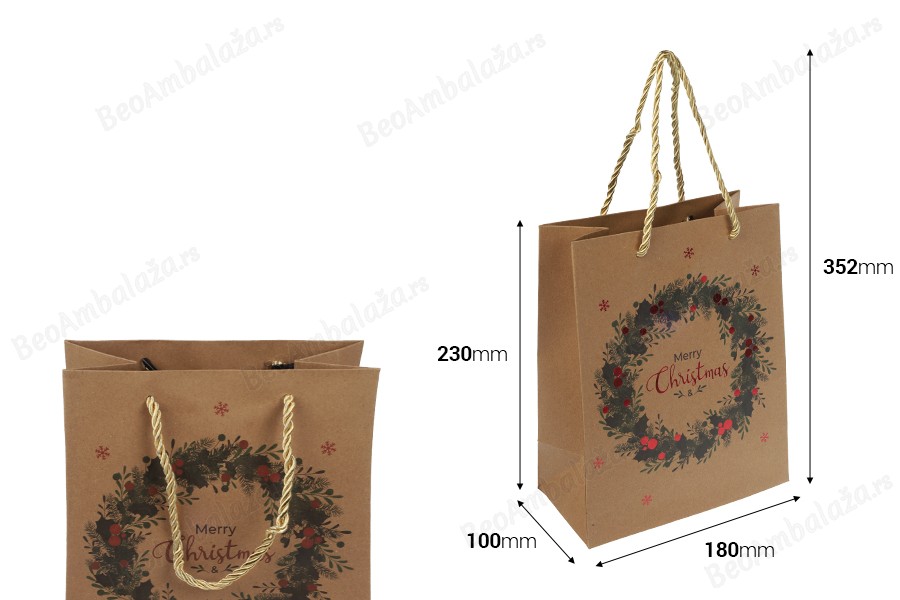 Božićne papirne poklon kese, dimenzija 180x100x230 mm sa ručkom - 12 kom raznih motiva-dimenzije_slike
