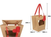 Papirna kesa (200x130x220 mm) za bukete i cvetne aranžmane, sa prozorčićem, crvenom trakom i etiketom – 10 komada-dimenzije_slike