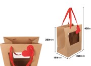 Papirna kesa 230x150x260mm za bukete i cvetne aranžmane, sa prozorčićem, crvenom trakom i etiketom – 10 komada-dimenzije_slike