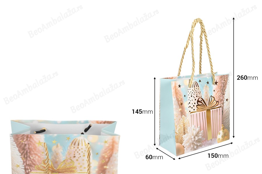 Božićna papirna poklon-kesa 150x60x145 mm sa ručkom od kanapa – 12 komada, različiti dezeni-dimenzije_slike
