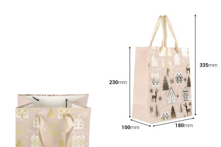 Božićna papirna poklon-kesa 180x100x230 mm sa ručkom od trake – 12 komada, različiti dezeni-dimenzije_slike