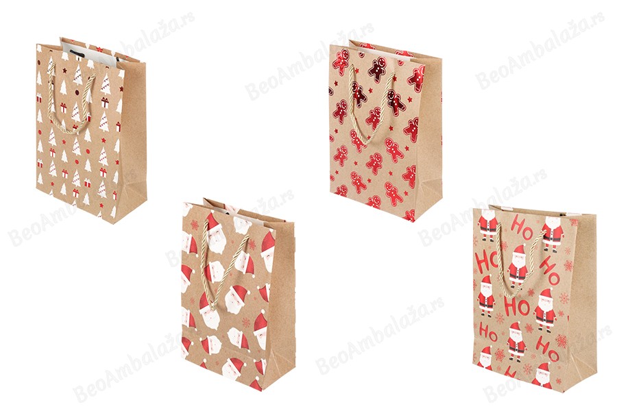 Božićna papirna kesa, 180x85x240 mm, poklon kesa sa ručkom, božićna poklon kesa, maloprodajna božićna kesa, kraft papir-slika_proizvoda