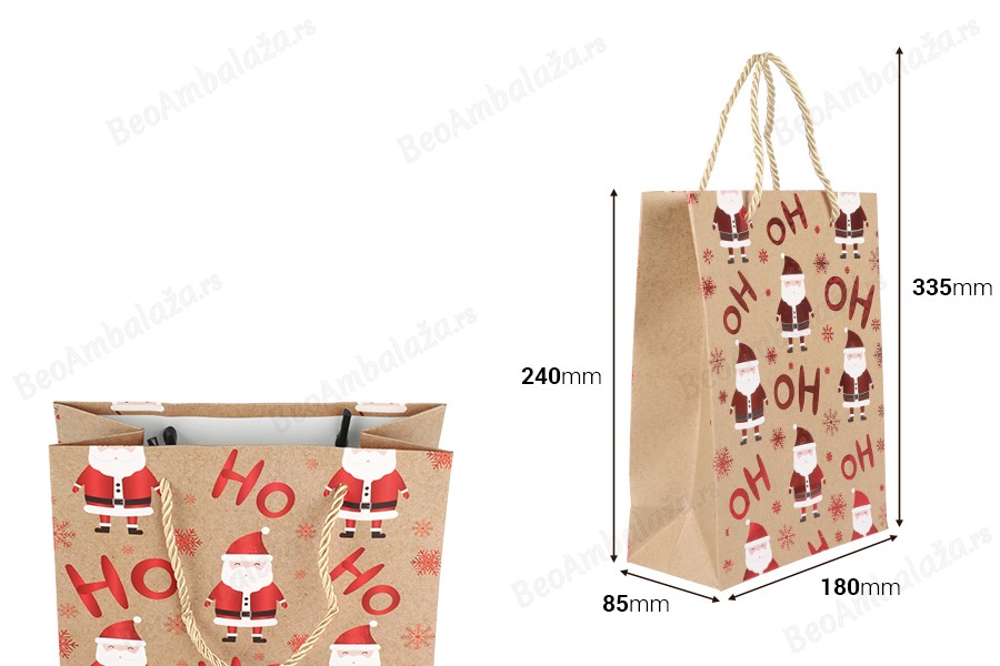 Božićna papirna kesa, 180x85x240 mm, poklon kesa sa ručkom, božićna poklon kesa, maloprodajna božićna kesa, kraft papir-dimenzije_slike