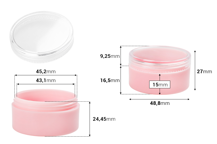 Akrilna roze kutijica 30mL, sa providnim zatvaračem - 12 kom-dimenzije_slike