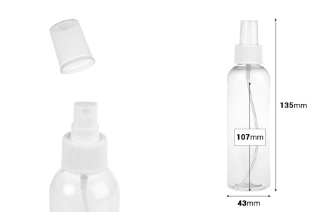 Providna PET flašica 150mL za lagane masne supstance sa sprejom i zatvaračem  - 12 kom-dimenzije_slike