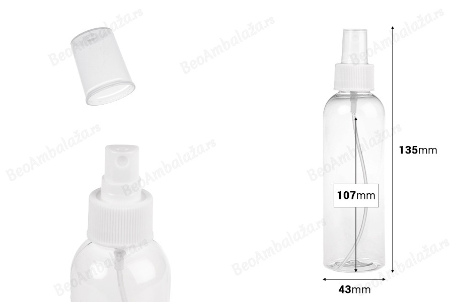 Providna PET flašica 150mL za lagane masne supstance sa sprejom i zatvaračem  - 12 kom-dimenzije_slike