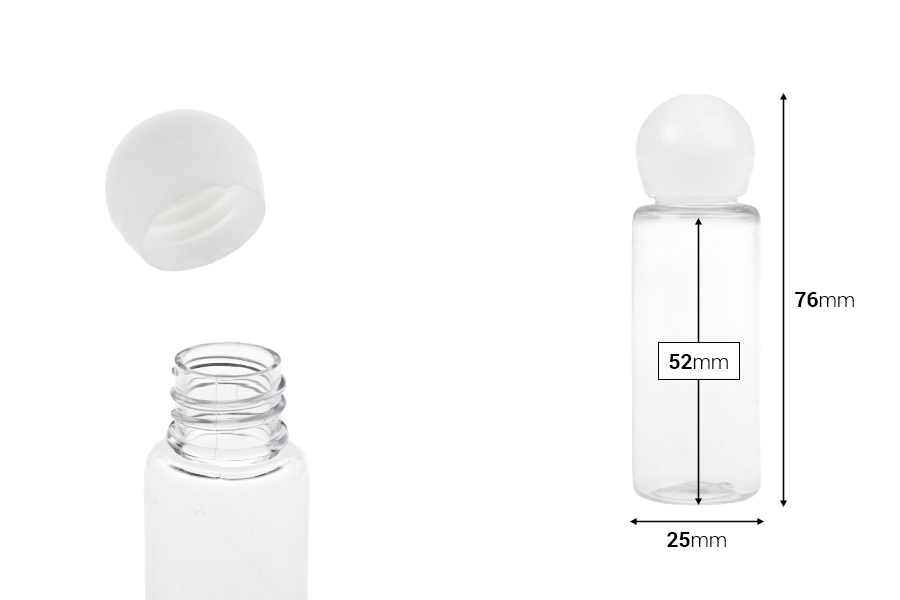 Plastična šampon boca 20mL sa okruglim zatvaračem - 50kom-dimenzije_slike