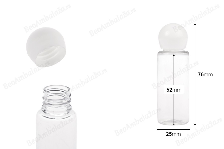 Plastična šampon boca 20mL sa okruglim zatvaračem - 50kom-dimenzije_slike