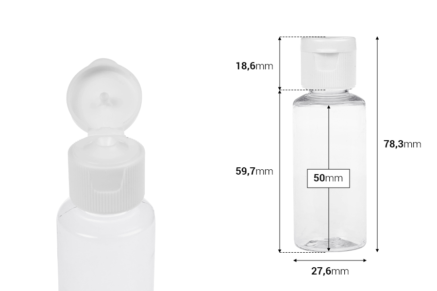 Plastična bočica za šampon 30 mL sa flip top zatvaračem - 12 kom Plastična bočica za šampon 30 mL sa flip top zatvaračem - 12 kom-dimenzije_slike