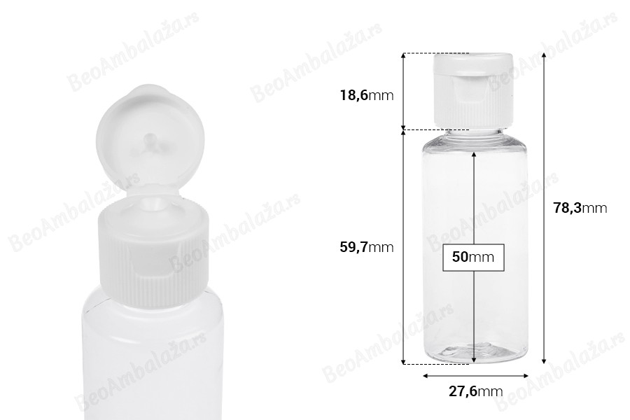 Plastična bočica za šampon 30 mL sa flip top zatvaračem - 12 kom-dimenzije_slike