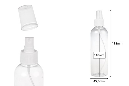 Providna PET flašica 200mL za lagane masne supstance sa sprejom i zatvaračem  - 12 kom-dimenzije_slike