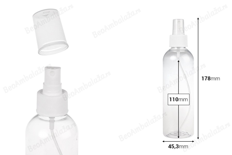 Providna PET flašica 200mL za lagane masne supstance sa sprejom i zatvaračem  - 12 kom-dimenzije_slike