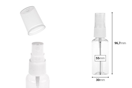 PET flašica 30mL za lagane masne supstance sa sprejom i zatvaračem - 12 kom-dimenzije_slike