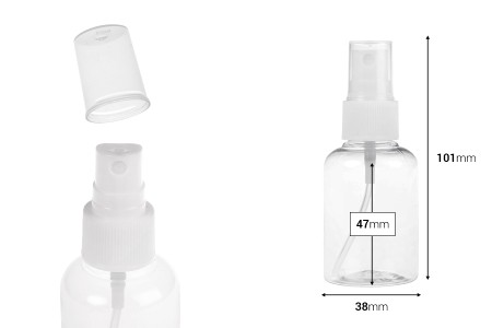 Providna PET flašica 50mL za lagane masne supstance sa sprejom i zatvaračem  - 12 kom-dimenzije_slike